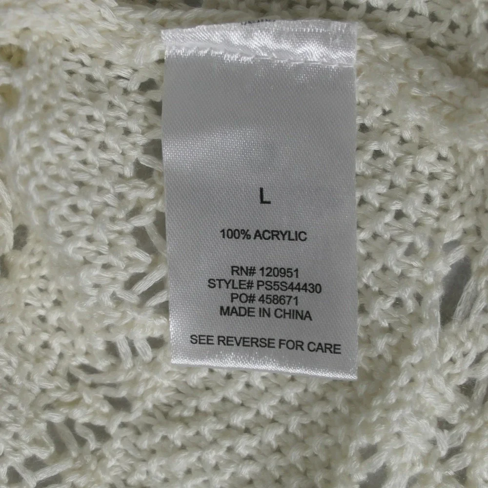 Pink Rose Womens Cardigan L Cream Boho Crochet Pointelle Scalloped PS5S44430